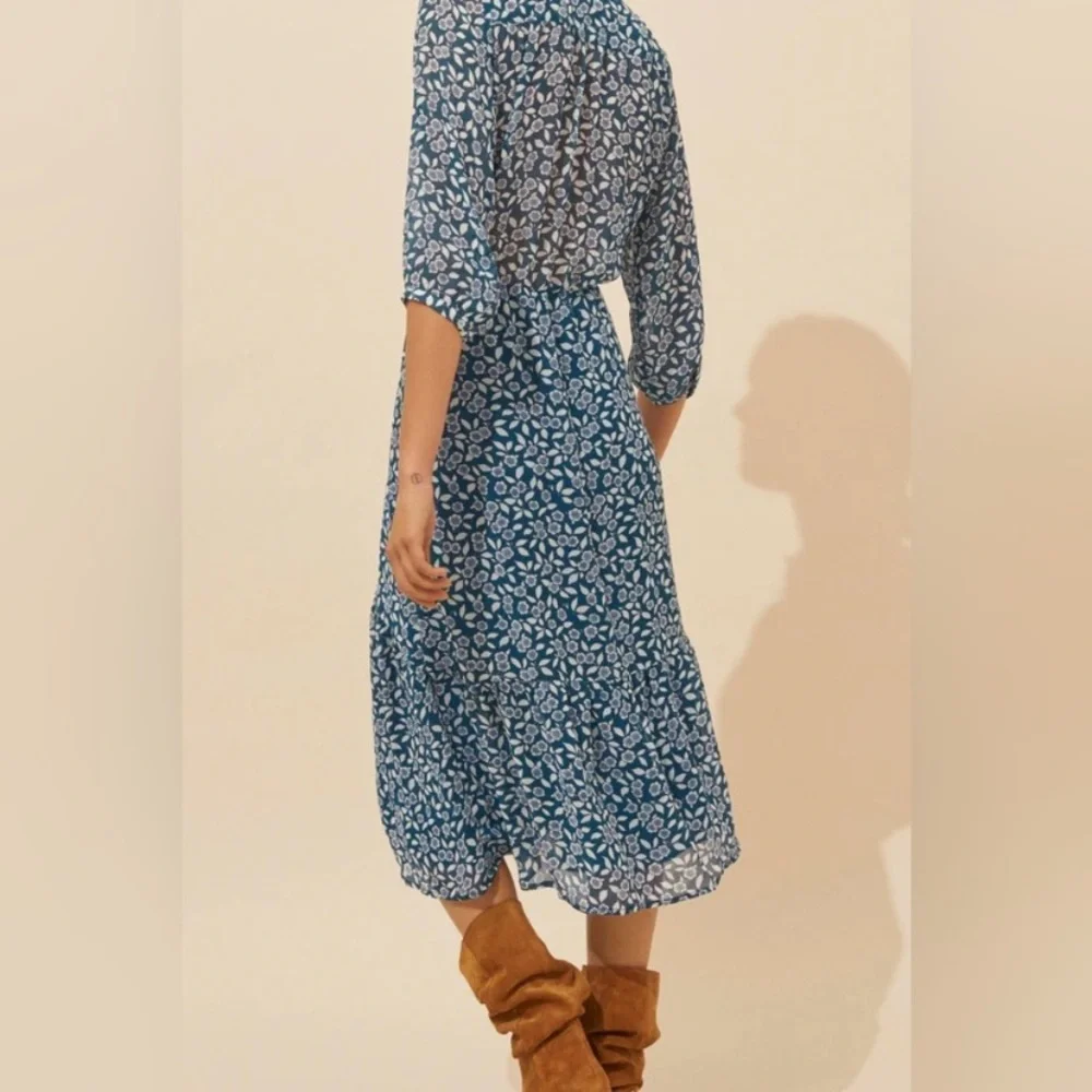 ba&sh Bonnie Bleupaon Blue Floral Midi Dress, Medium - Picture 2 of 16